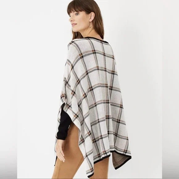 Ann Taylor Plaid Jacquard Poncho Sweater NWT - Picture 7 of 7